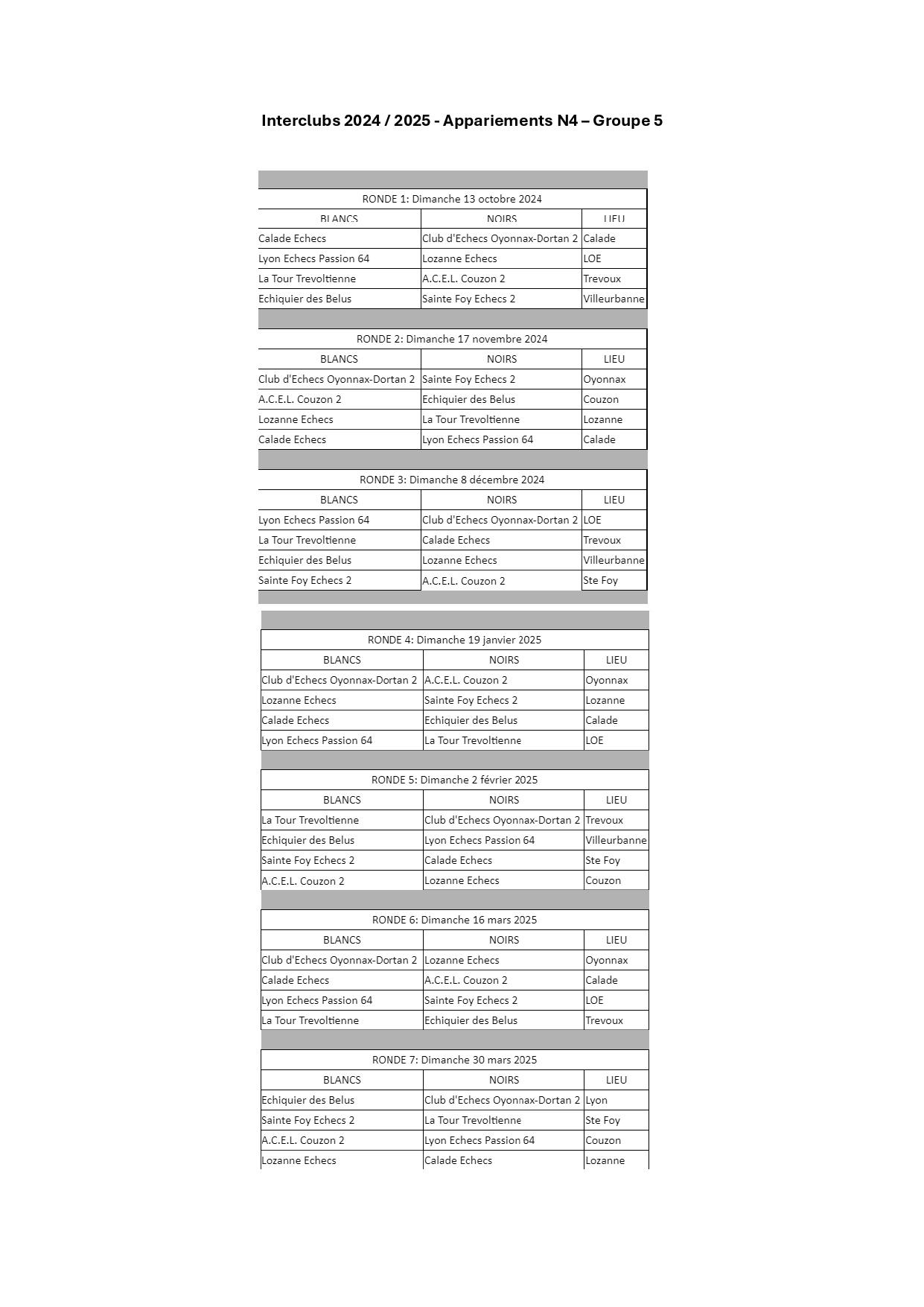 N4 interclubs 2024 appariements page 0001